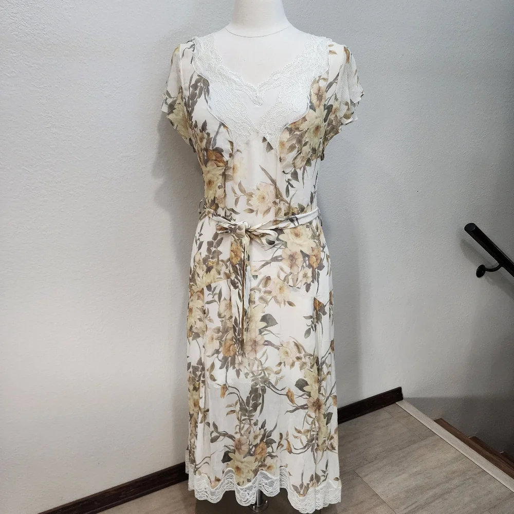 Reiss Emlin Floral Lace Yellow‎ Dress Wedding Garden Party Slip Dress Size 6 - Picture 4 of 11